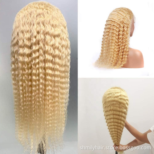 Wholesale Human Lace Wig 13x6 HD Lace Frontal Deep Curly Human Hair Wigs 613 Blonde Cuticle Aligned Brazilian Wig For Woman